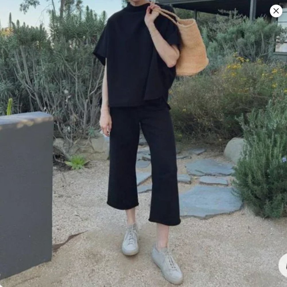 Frank & Eileen CATHERINE Triple Fleece Wide Leg Crop Sweatpants Size: S BLACK